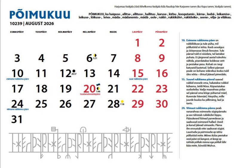 Hiiekalender 2026 – Põimukuu kalendaarium